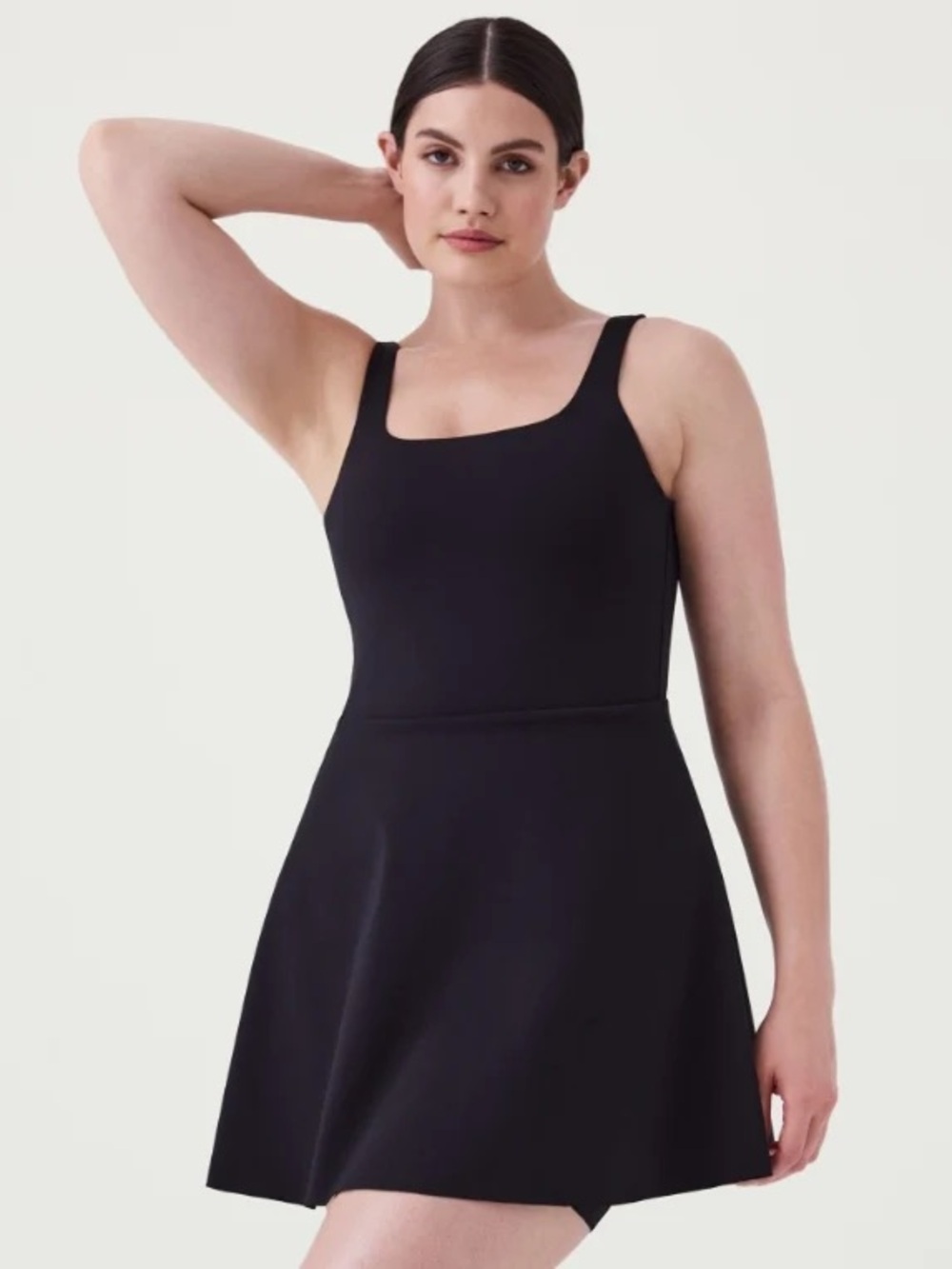 Spanx Get Moving Square Neck Mini Dress Black Easy Access